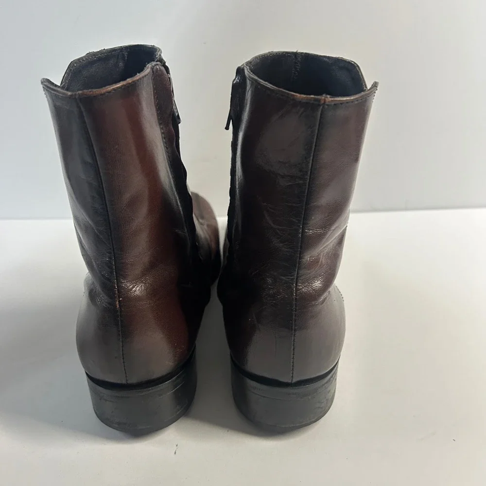 Florsheim Leather Side Zip Ankle Boots Brown Mens 8 D Square Toe 11087-05 Dress